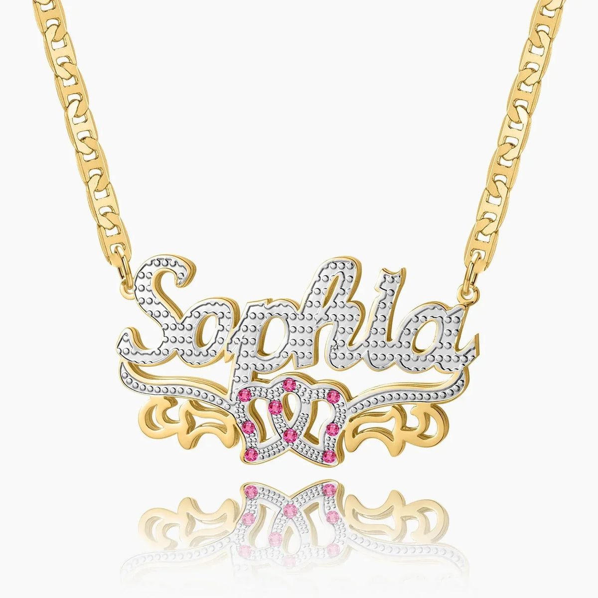 Kids Double Plated Double Heart Name Necklace