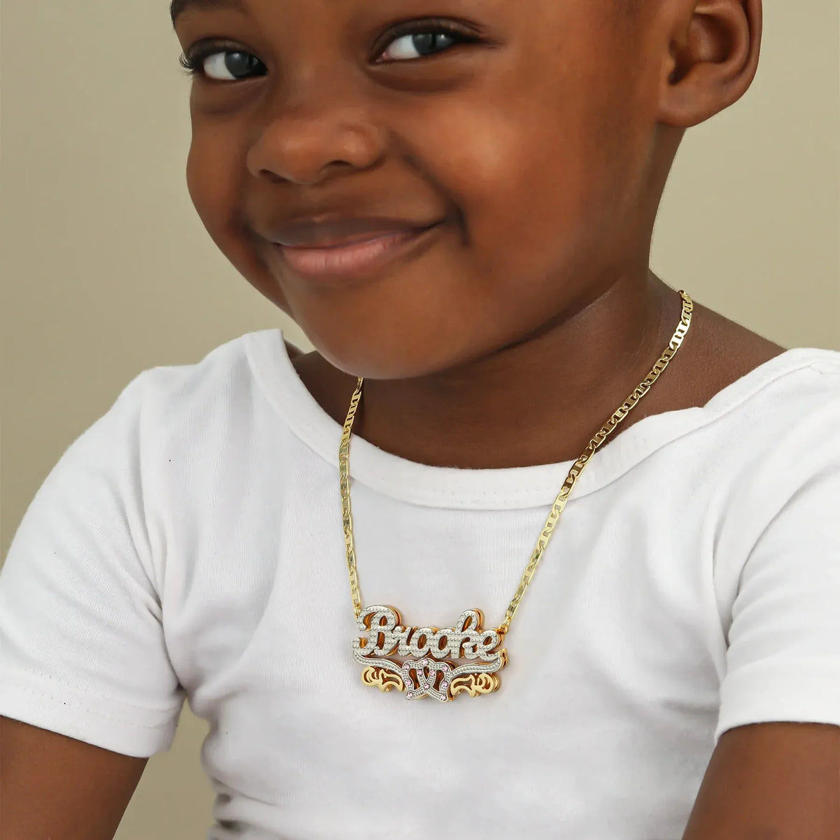 Kids Double Plated Double Heart Name Necklace