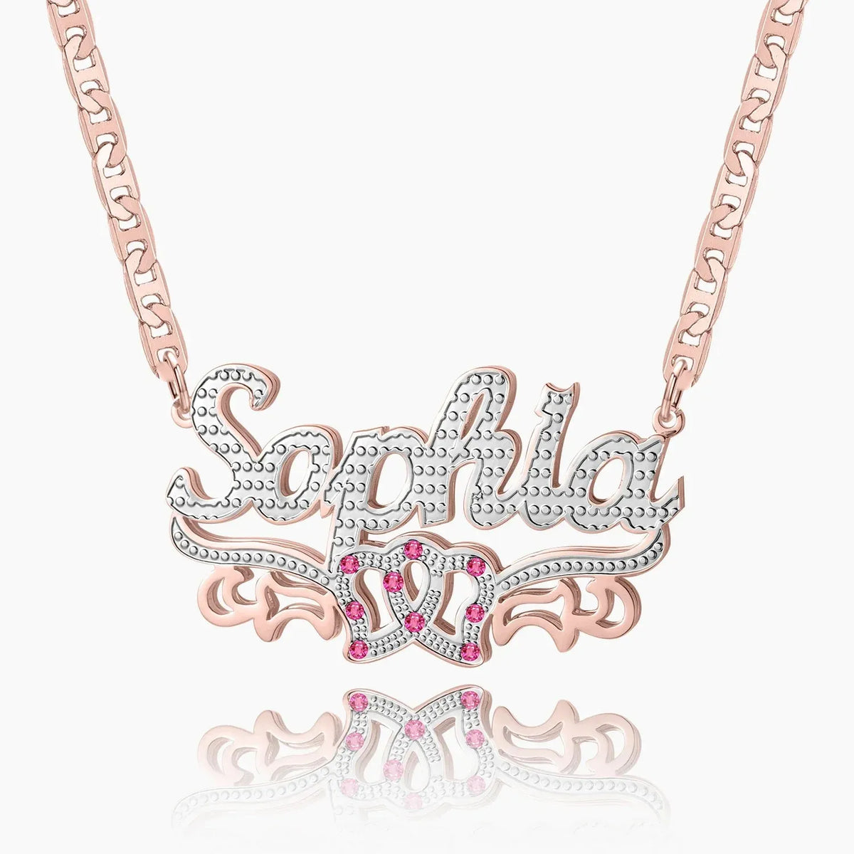 Kids Double Plated Double Heart Name Necklace