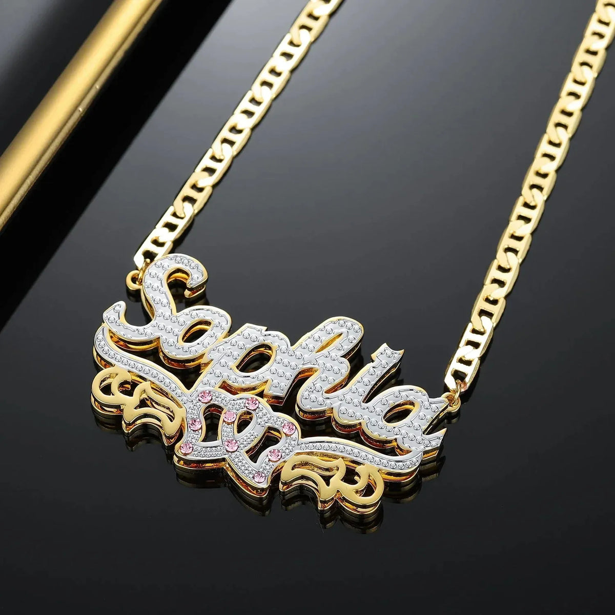 Kids Double Plated Double Heart Name Necklace