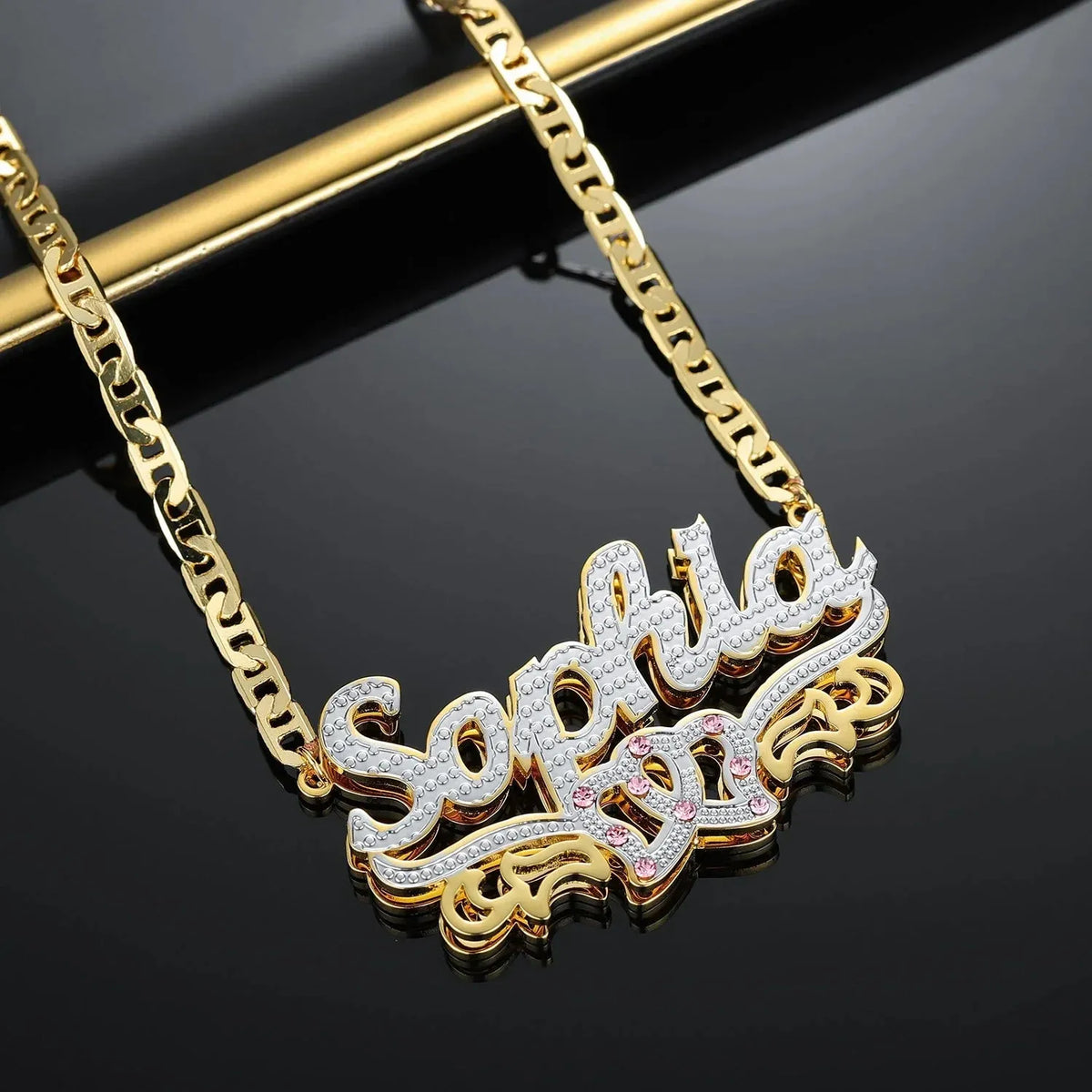 Kids Double Plated Double Heart Name Necklace