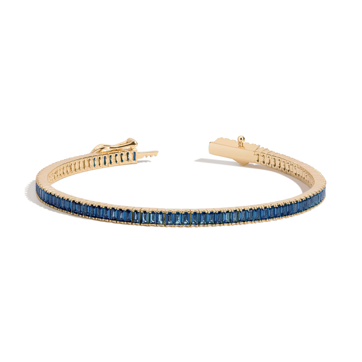Lab Grown Blue Sapphire Baguette Tennis Bracelet