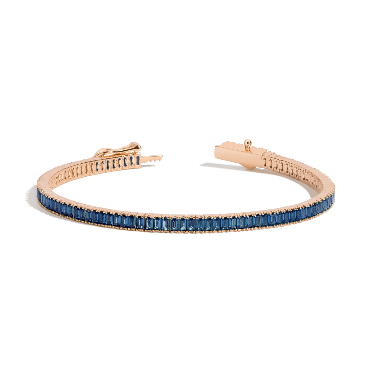 Lab Grown Blue Sapphire Baguette Tennis Bracelet