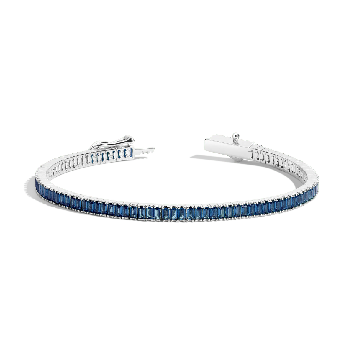 Lab Grown Blue Sapphire Baguette Tennis Bracelet