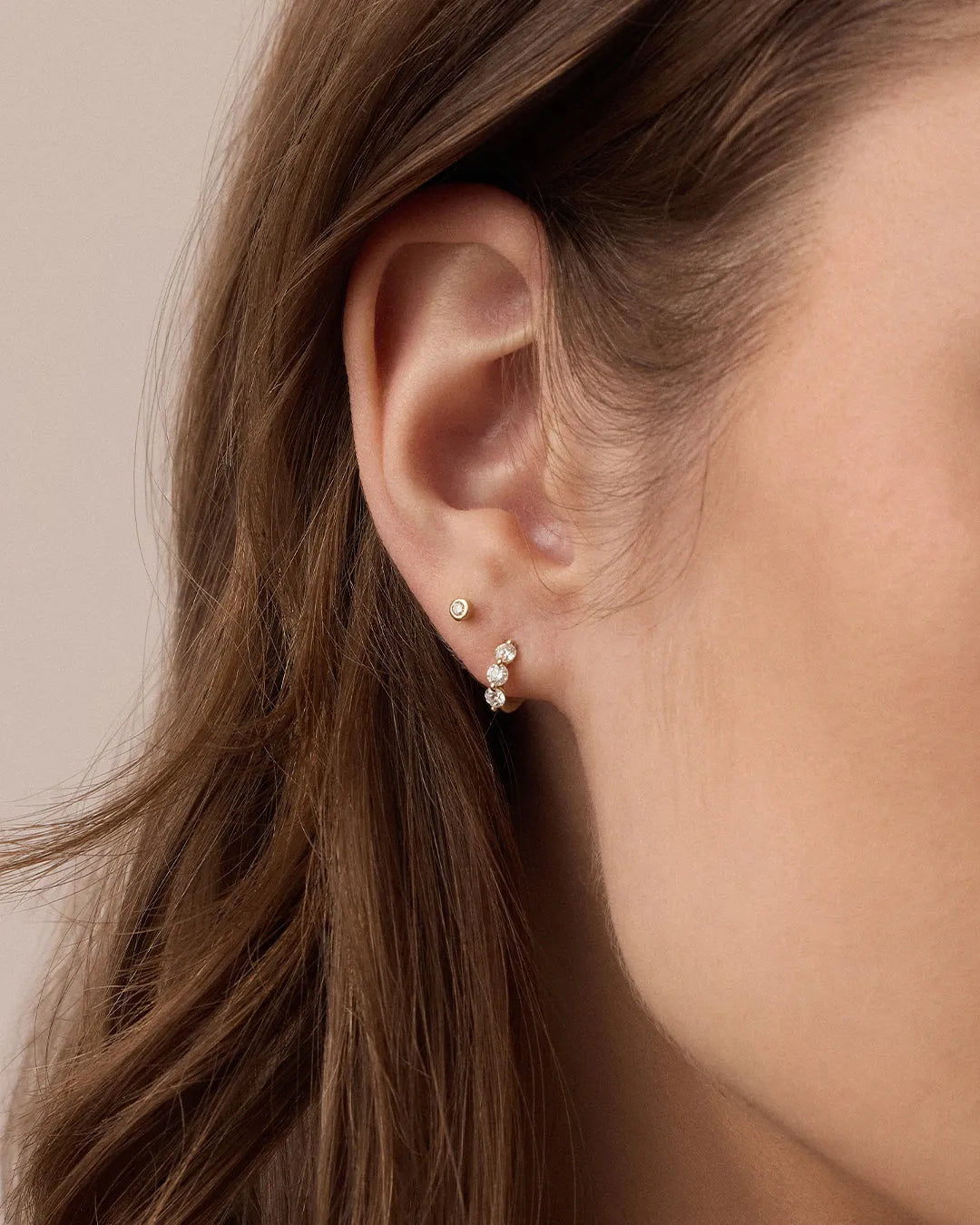 Lab Grown Diamond Halo Trio Huggies in 14K Gold