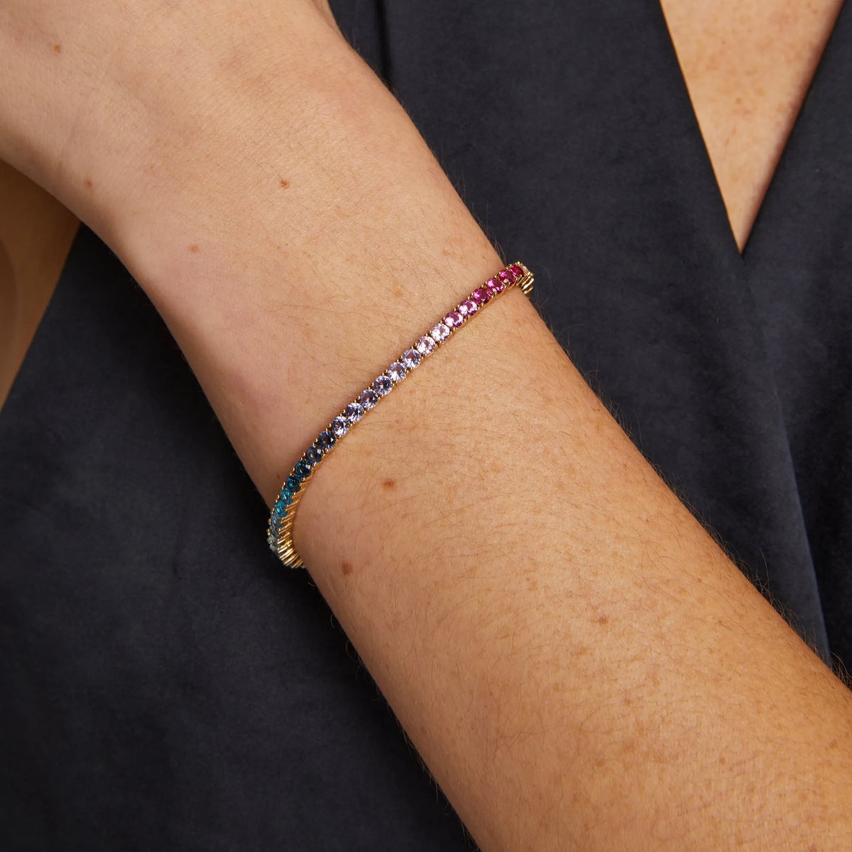 Lab Grown Gemstone Ombré Rainbow Tennis Bracelet