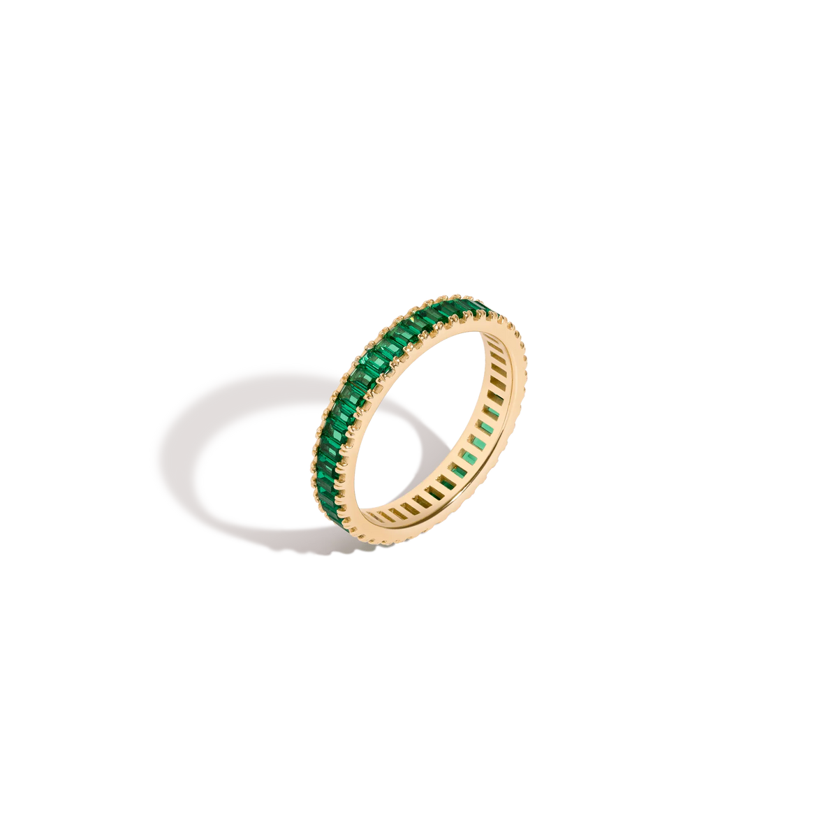 Lab Grown Green Emerald Baguette Eternity Ring