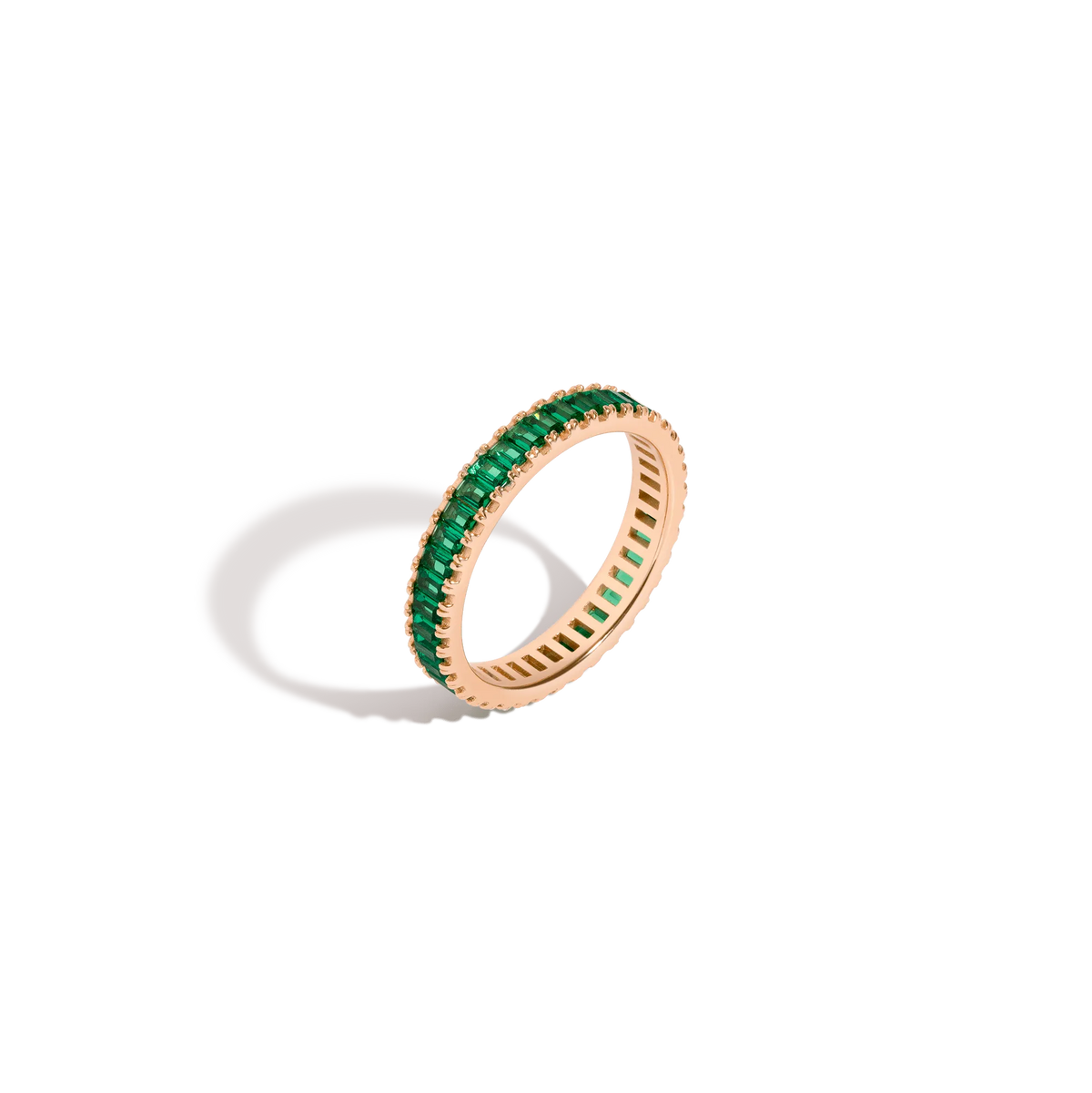 Lab Grown Green Emerald Baguette Eternity Ring