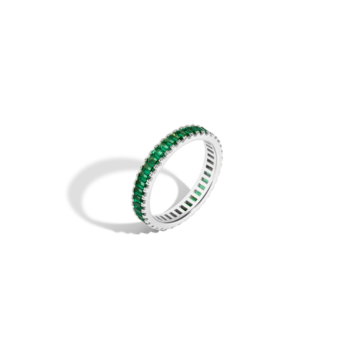 Lab Grown Green Emerald Baguette Eternity Ring