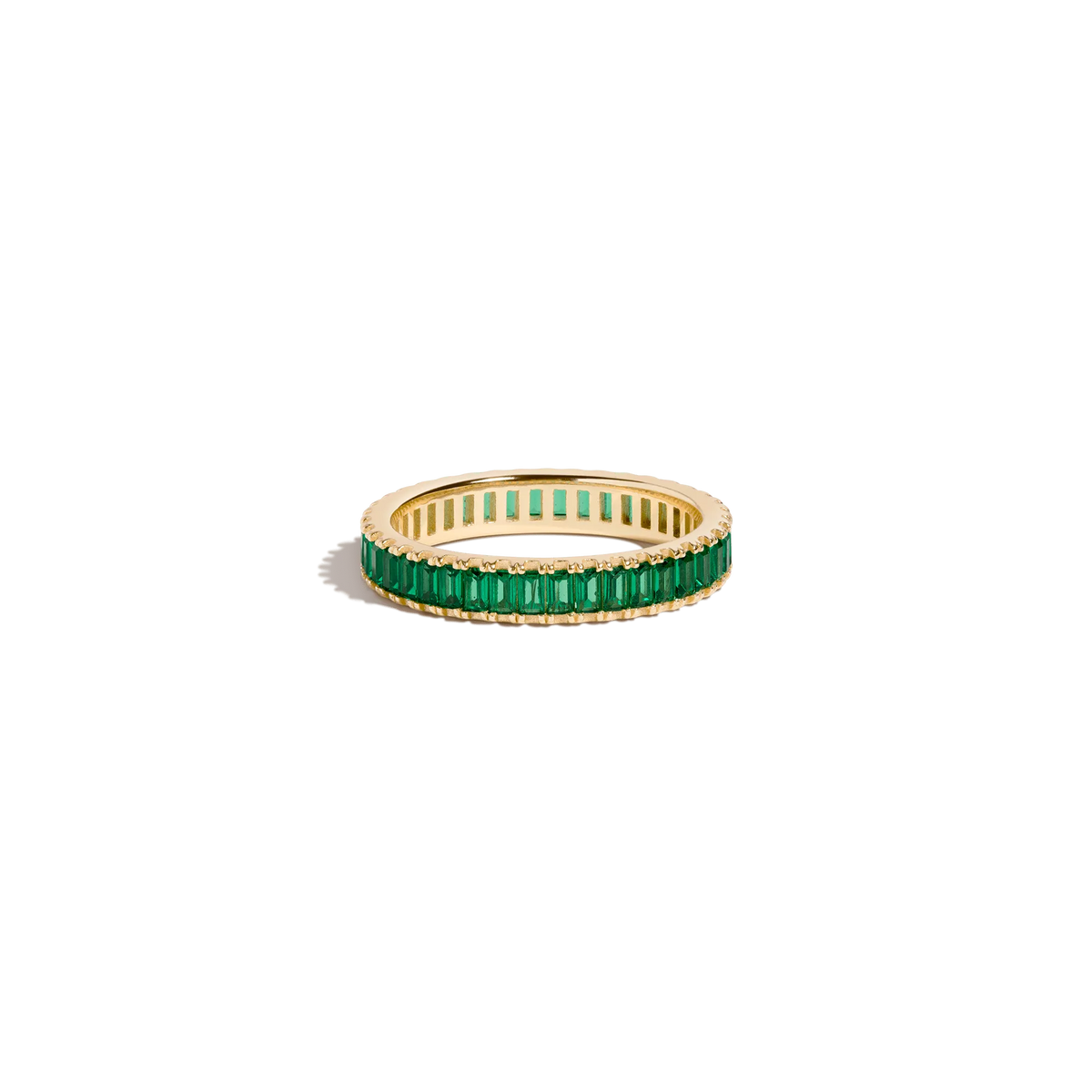 Lab Grown Green Emerald Baguette Eternity Ring