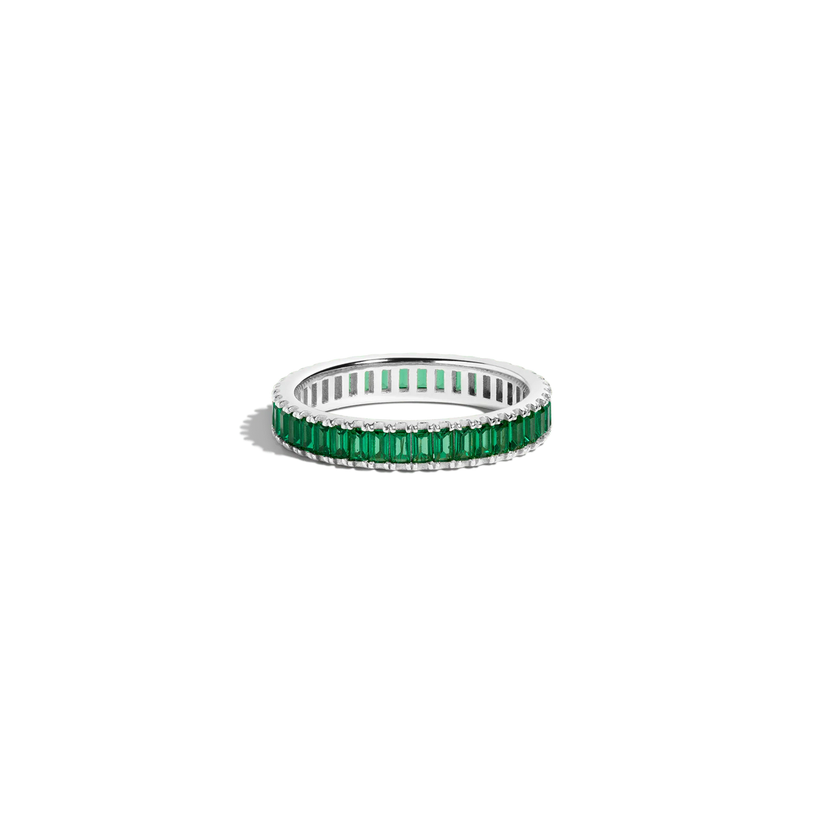 Lab Grown Green Emerald Baguette Eternity Ring