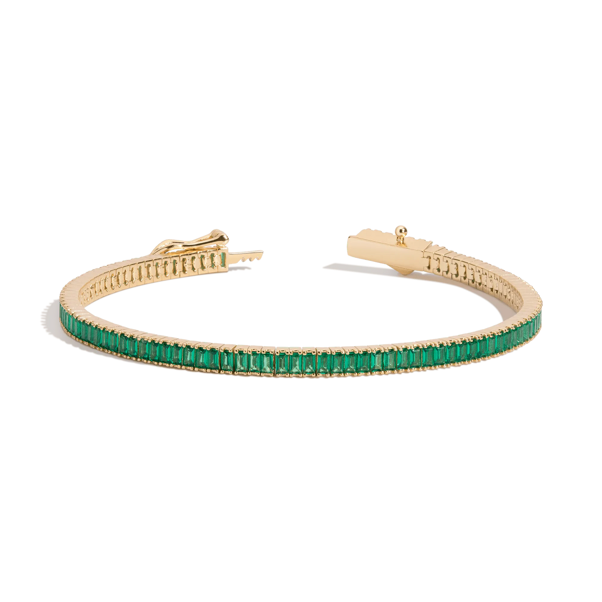 Lab Grown Green Emerald Baguette Tennis Bracelet