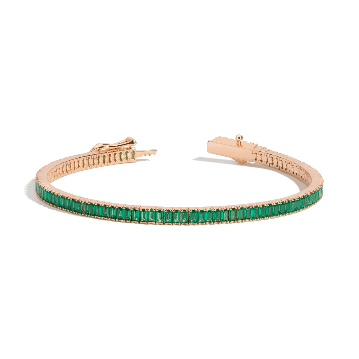 Lab Grown Green Emerald Baguette Tennis Bracelet