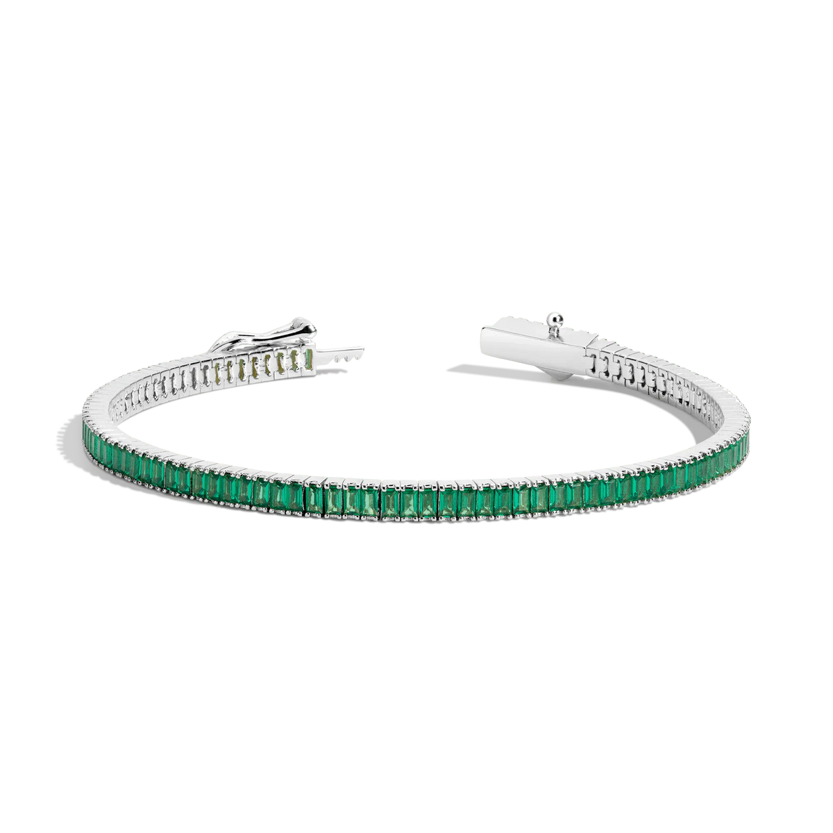 Lab Grown Green Emerald Baguette Tennis Bracelet
