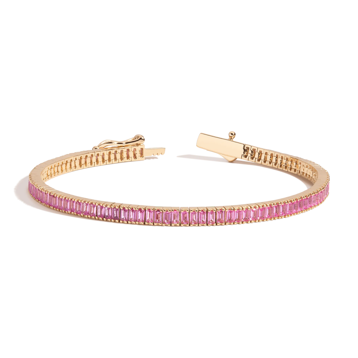 Lab Grown Pink Sapphire Baguette Tennis Bracelet