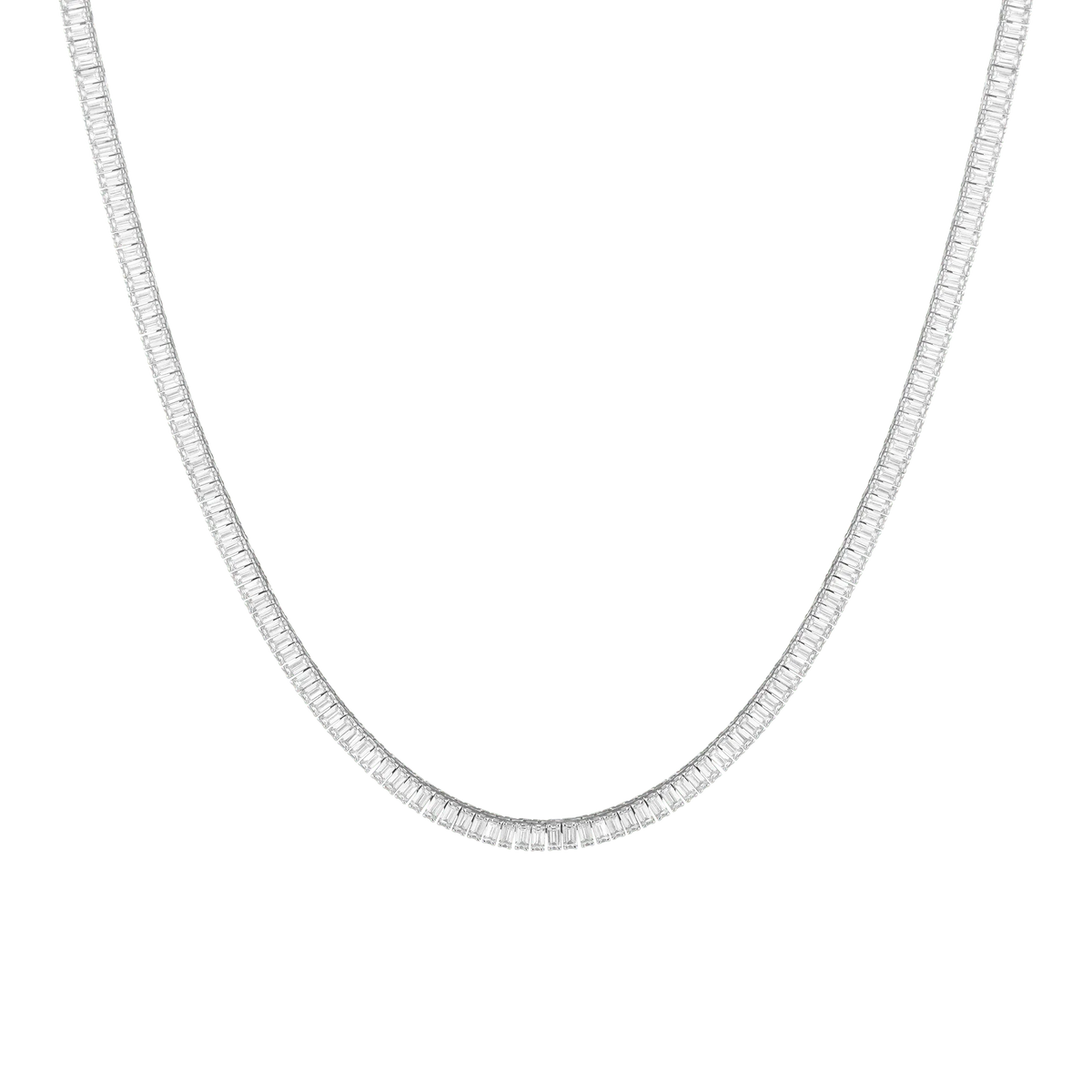 Lab Grown White Sapphire Baguette Tennis Necklace