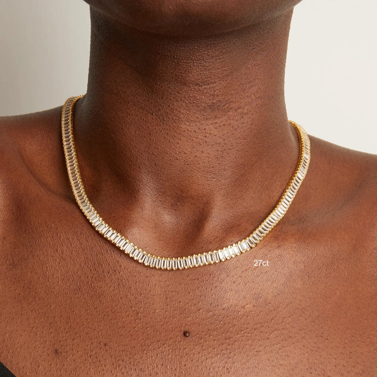Lab Grown White Sapphire Baguette Tennis Necklace