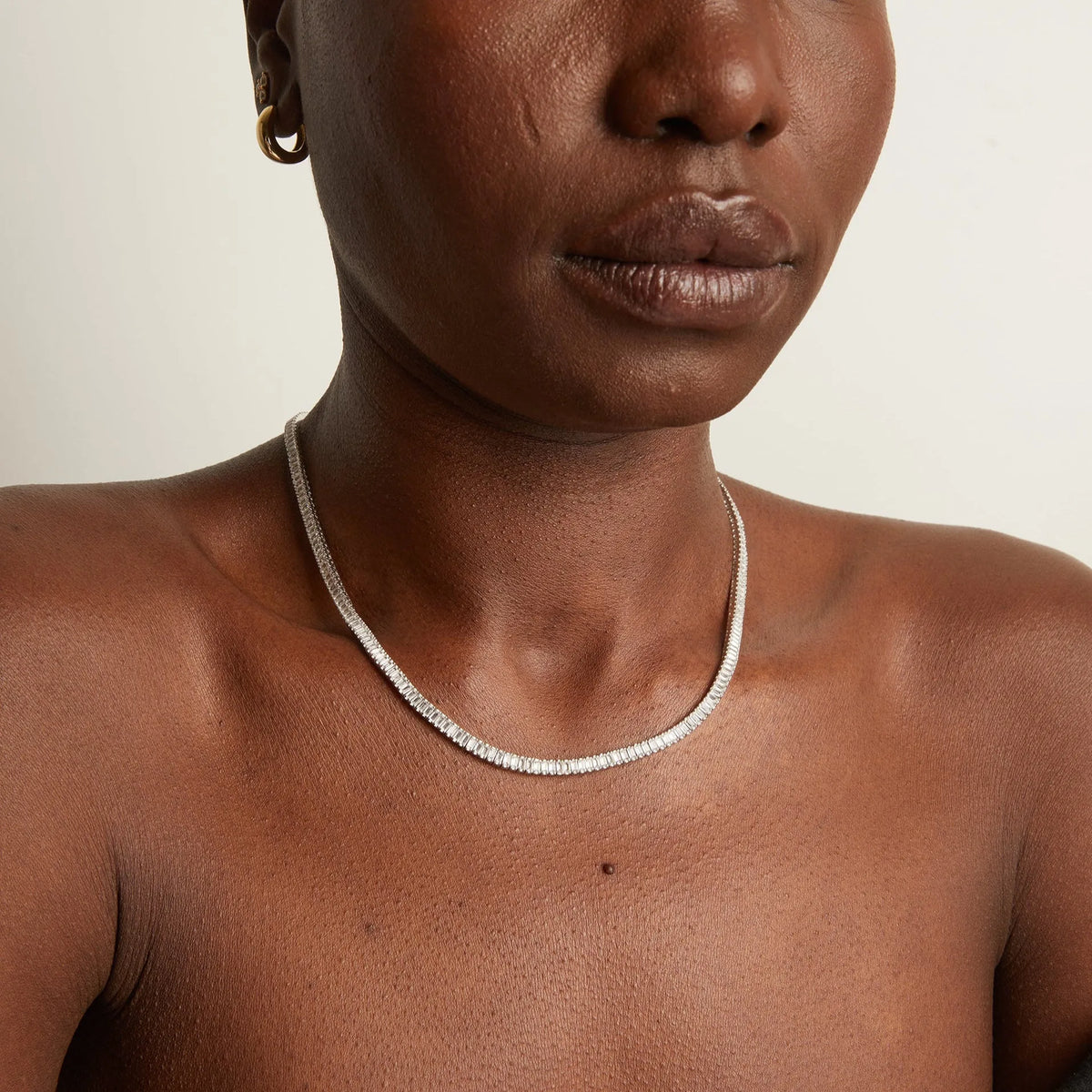Lab Grown White Sapphire Baguette Tennis Necklace