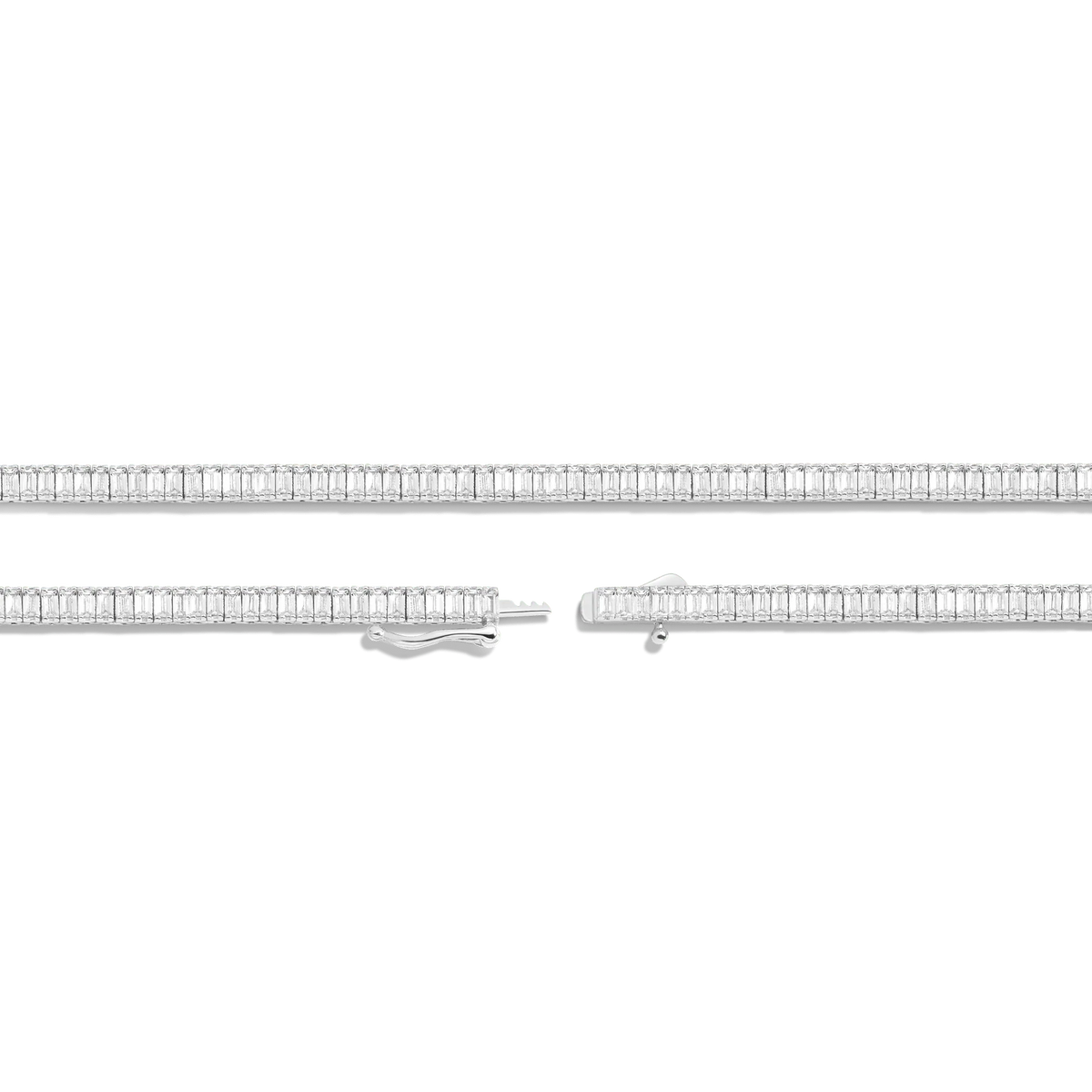 Lab Grown White Sapphire Baguette Tennis Necklace