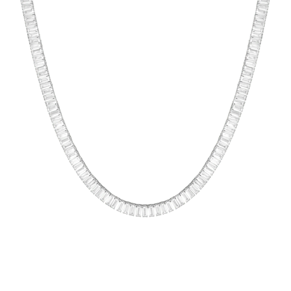 Lab Grown White Sapphire Baguette Tennis Necklace