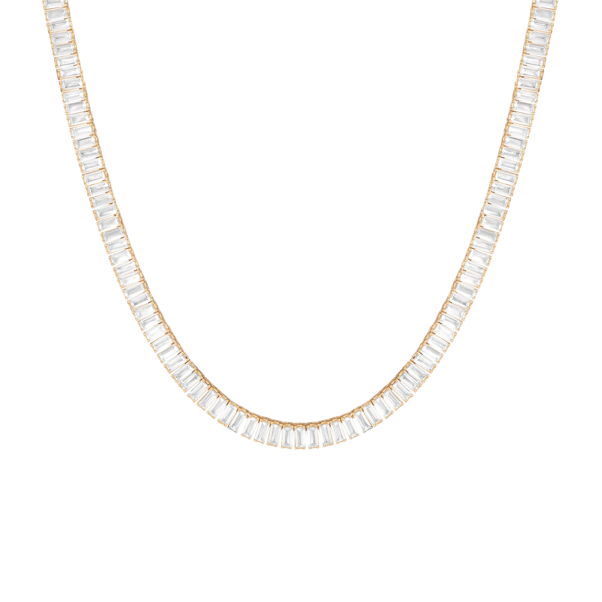 Lab Grown White Sapphire Baguette Tennis Necklace