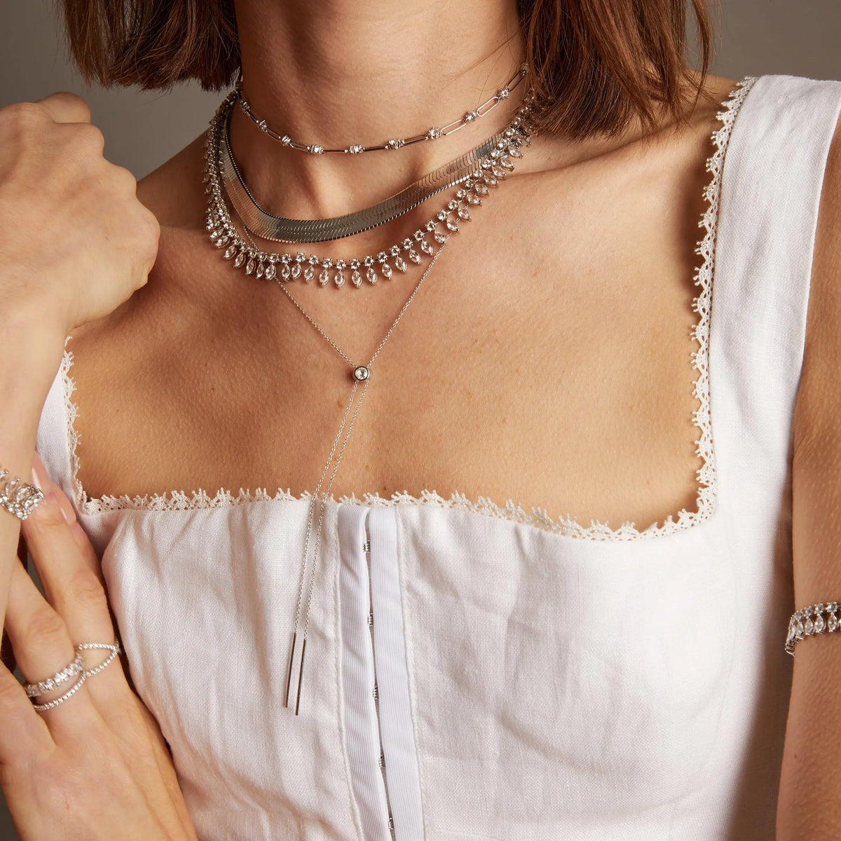 Lab Grown White Sapphire Bolo Necklace