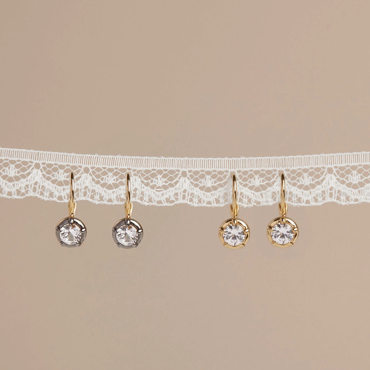 Lab Grown White Sapphire Georgian Drop Earrings