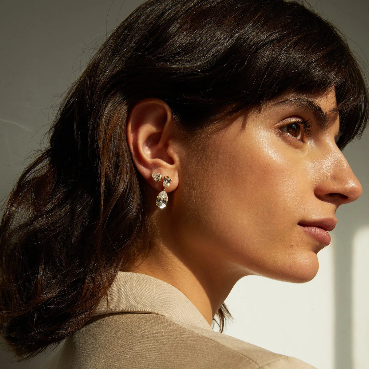 Lab Grown White Sapphire Pear Drop Earrings