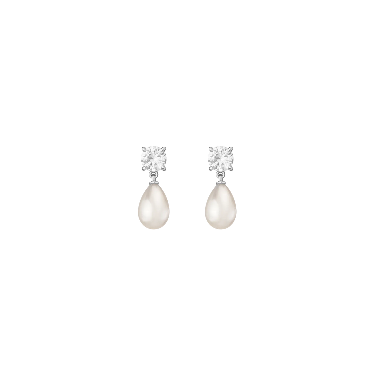 Lab Grown White Sapphire Pearl Drop Earrings