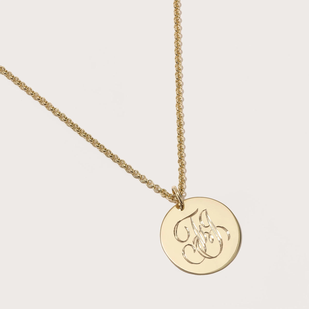 Large Hand-Engraved Disc Pendant in Solid Gold