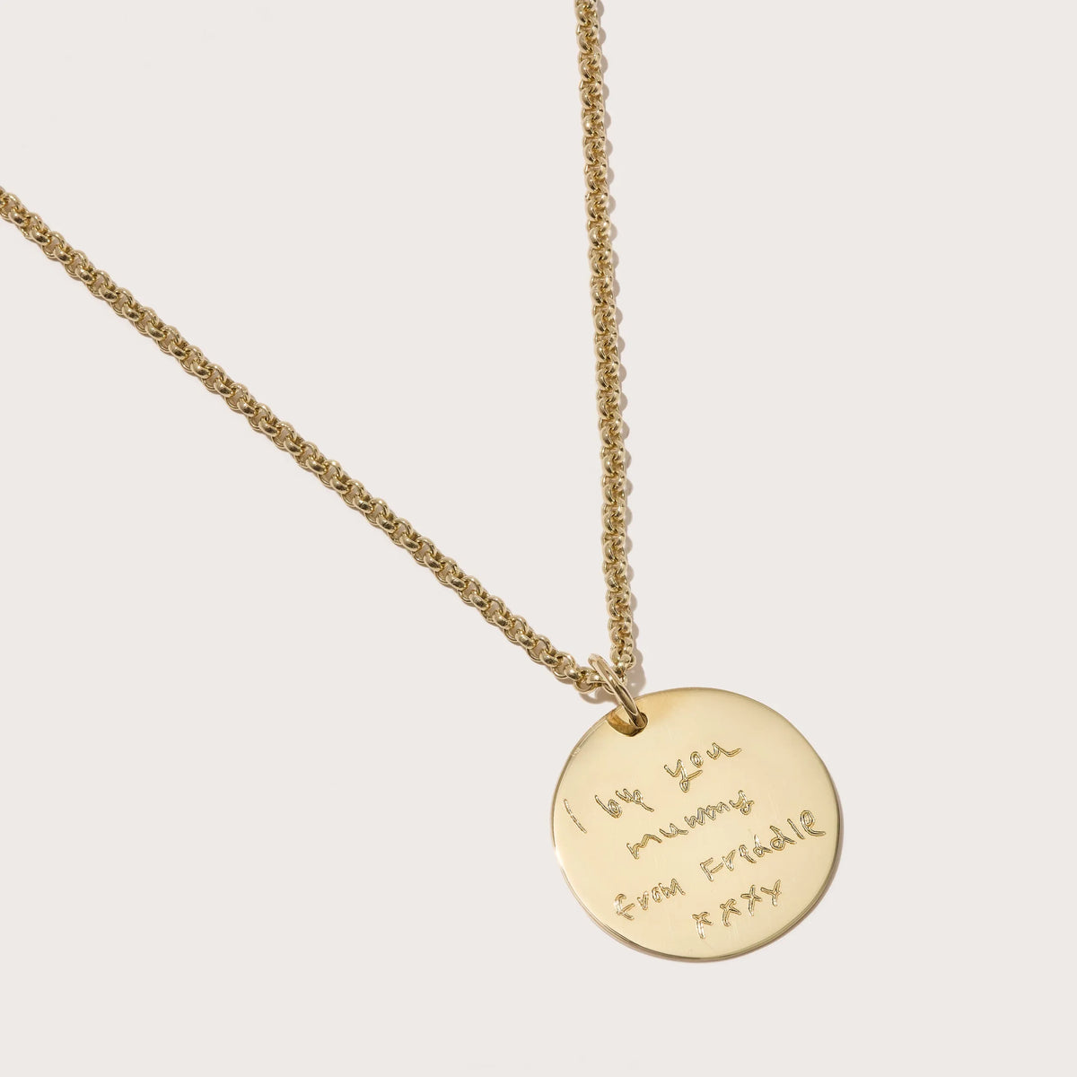Large Solid Gold Disc Picture Engraving Pendant