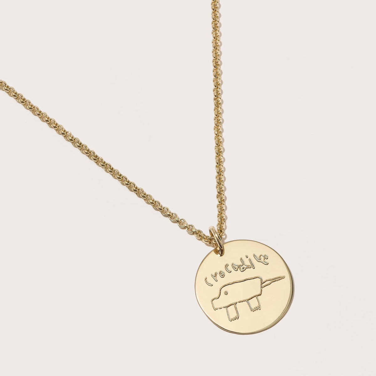 Large Solid Gold Disc Picture Engraving Pendant