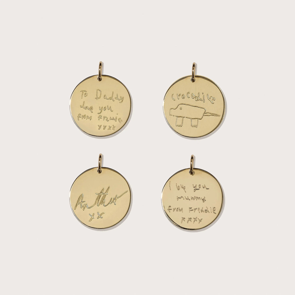 Large Solid Gold Disc Picture Engraving Pendant
