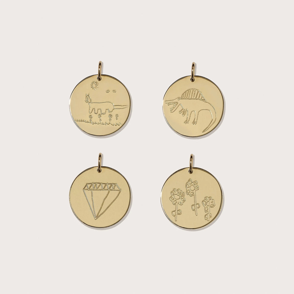 Large Solid Gold Disc Picture Engraving Pendant
