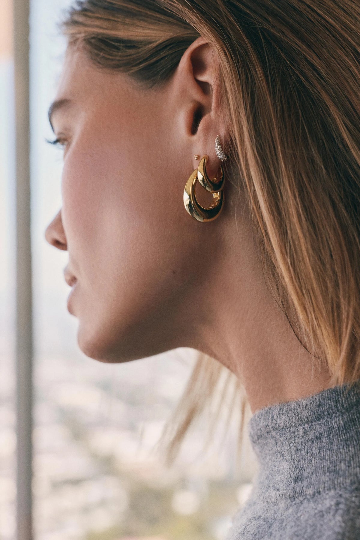 Lou Oval Huggies in 18K Gold Plated