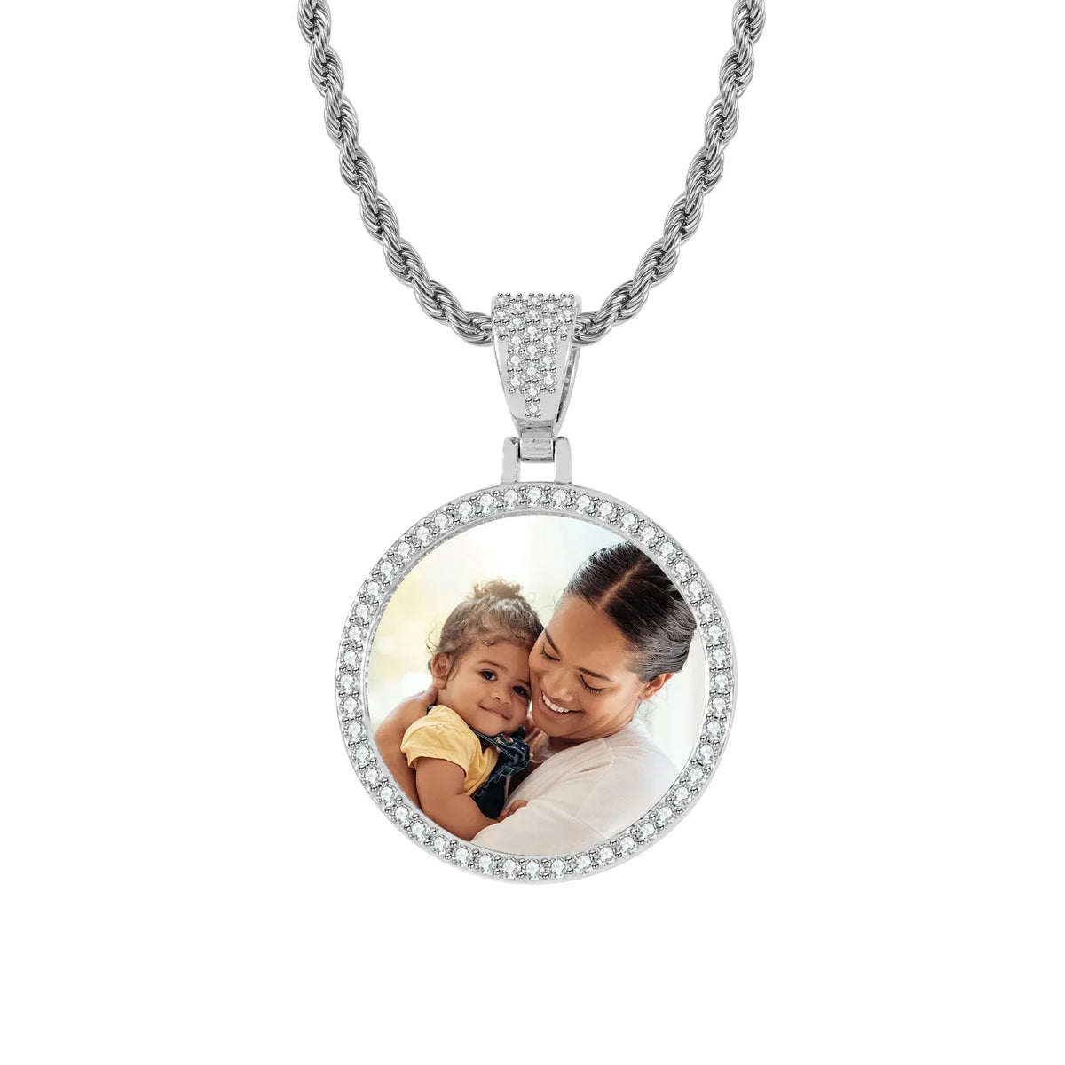 Men's Iced Circle Photo Pendant Necklace
