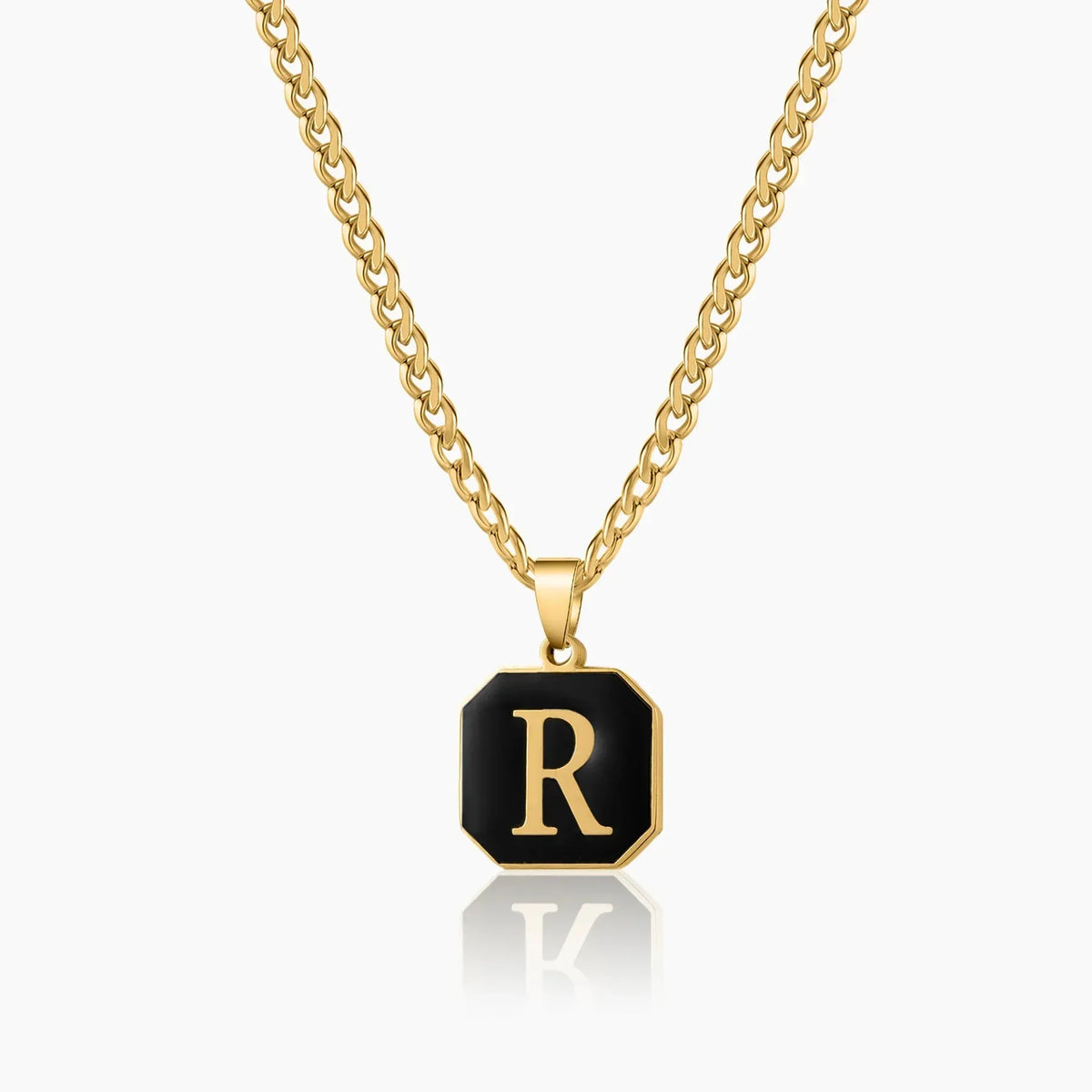 Men's Onyx Initial Pendant Cuban Chain Necklace