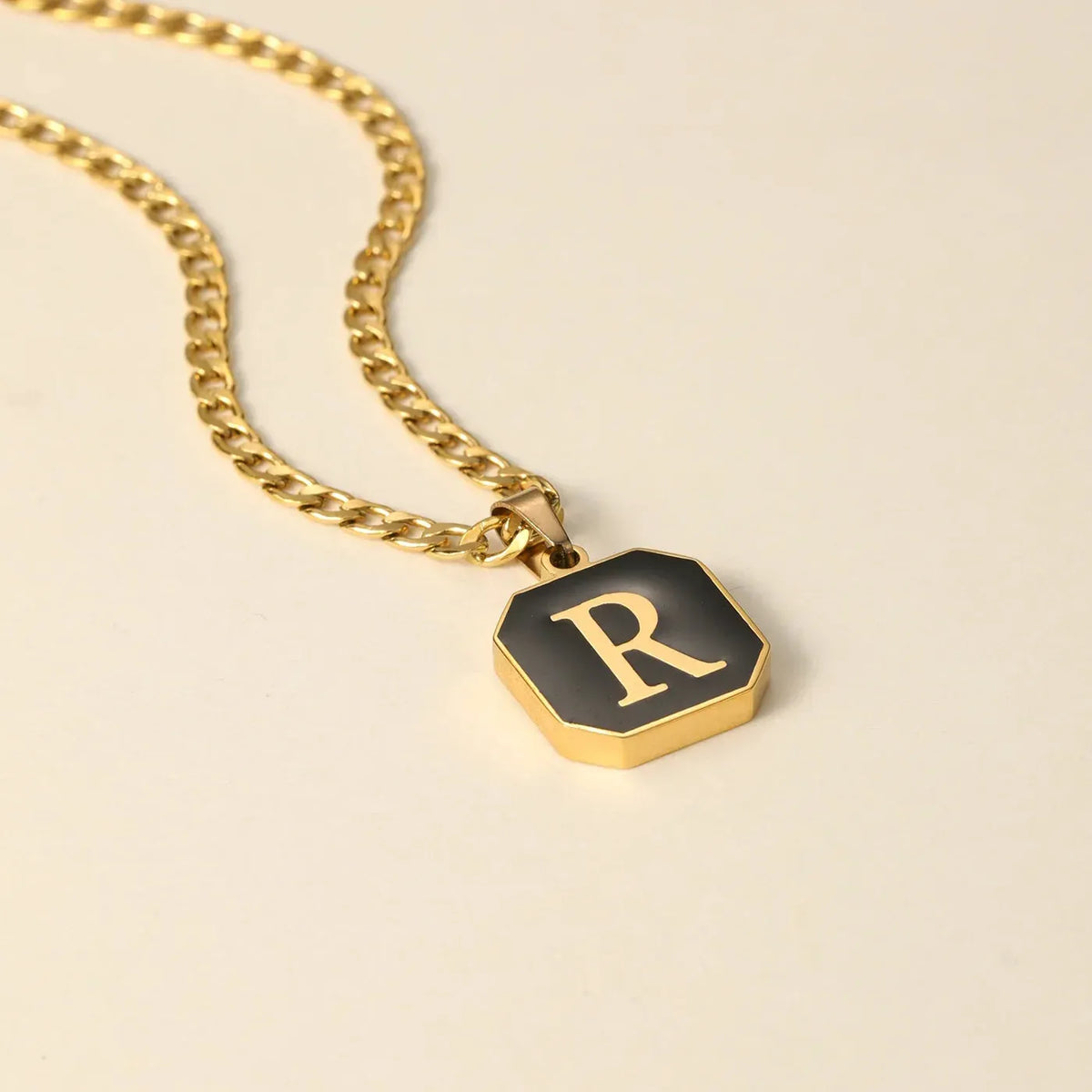 Men's Onyx Initial Pendant Cuban Chain Necklace