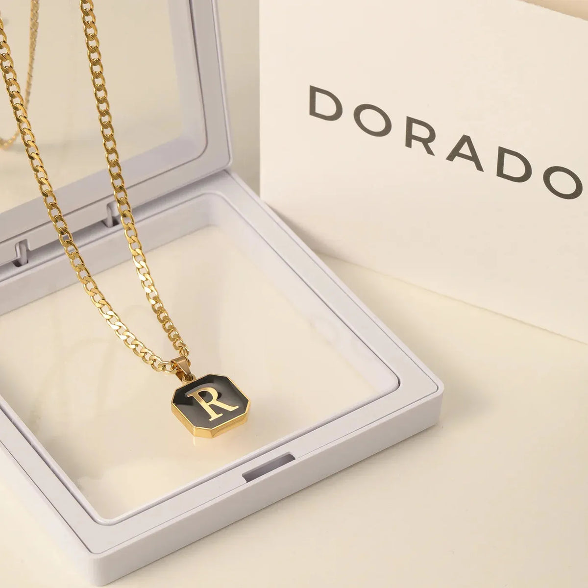 Men's Onyx Initial Pendant Cuban Chain Necklace