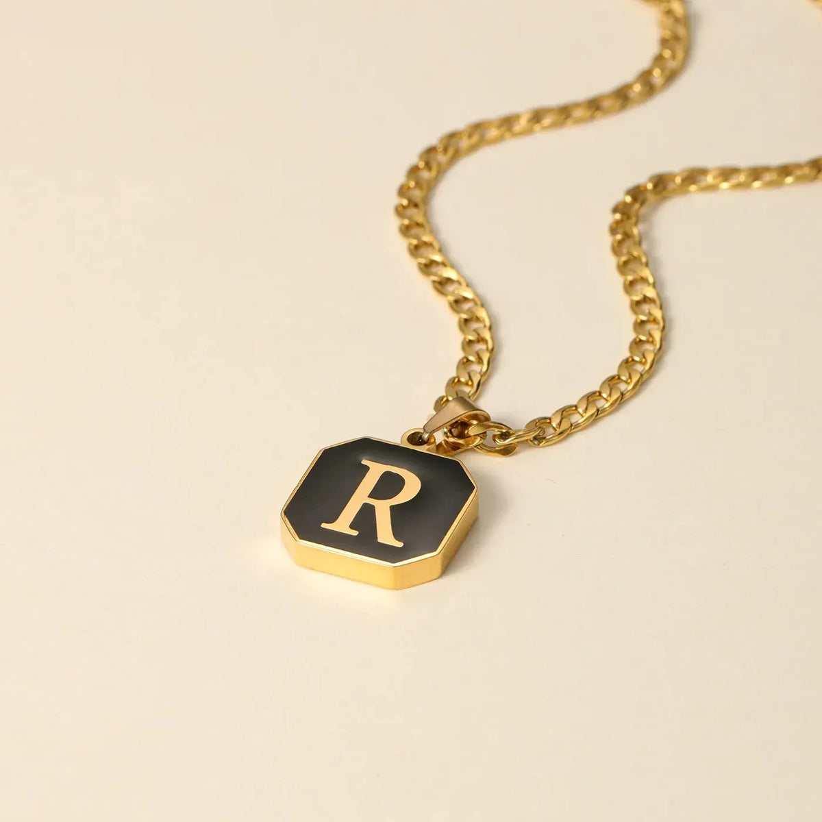 Men's Onyx Initial Pendant Cuban Chain Necklace