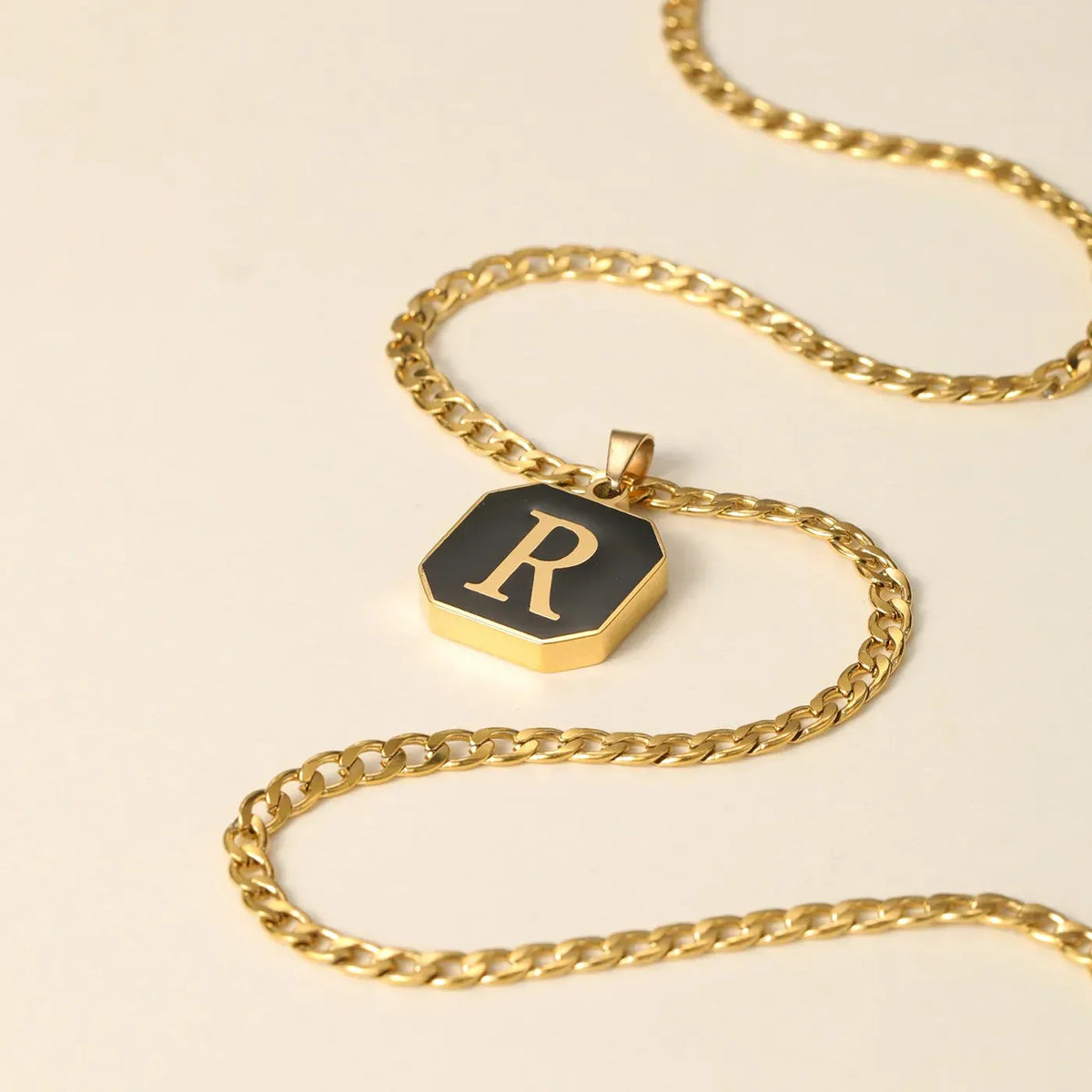 Men's Onyx Initial Pendant Cuban Chain Necklace