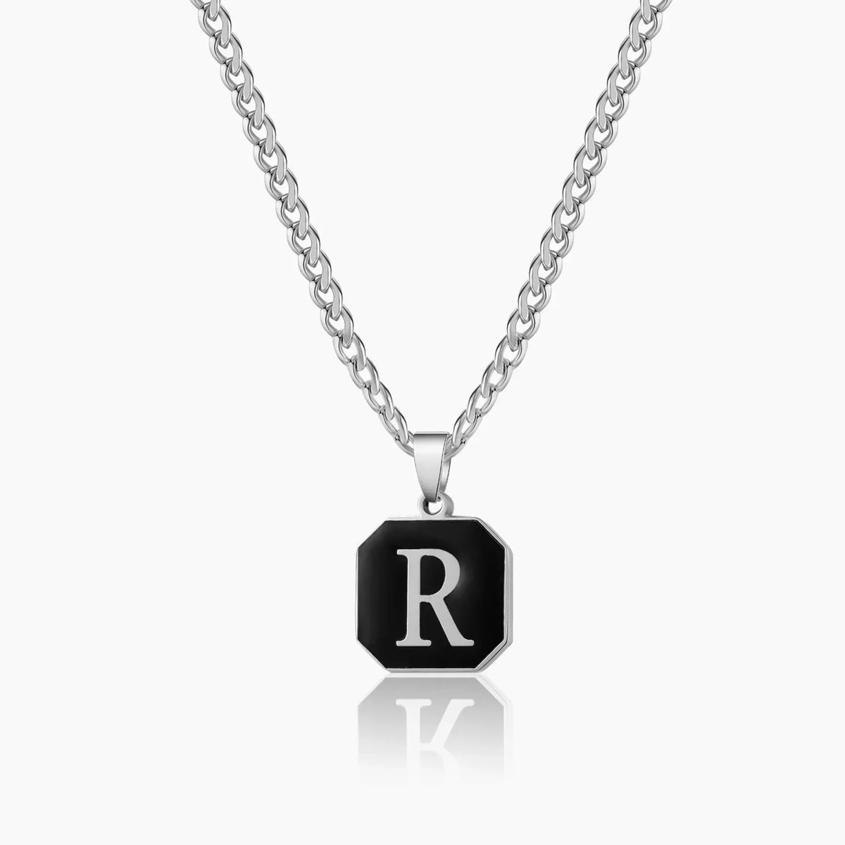 Men's Onyx Initial Pendant Cuban Chain Necklace