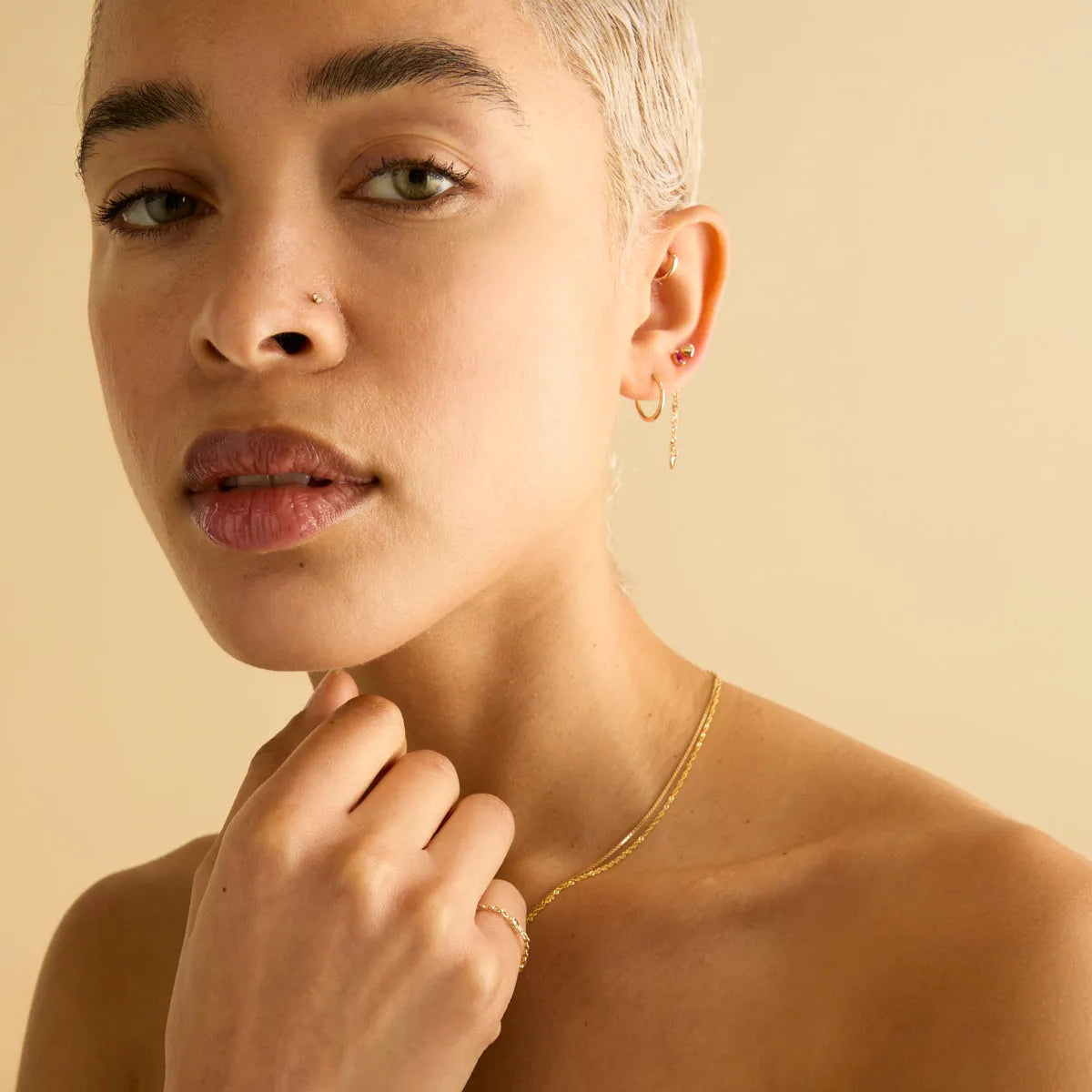 Micro Crystal Titanium Piercing Stud in Gold