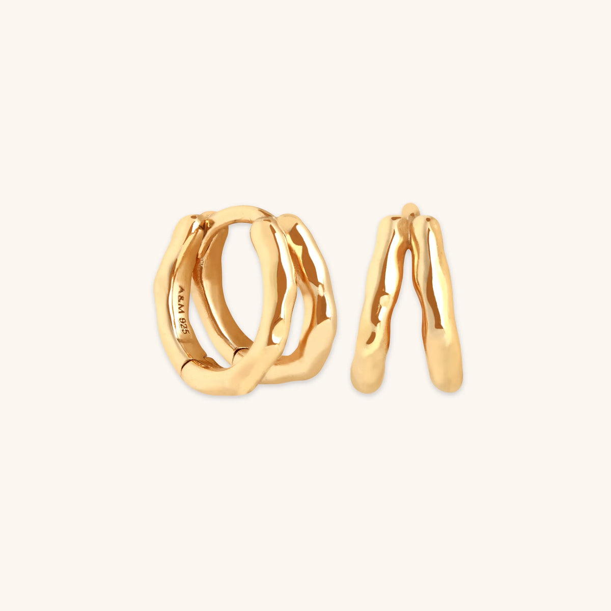Molten Textured Illusion Huggie Earrings in Gold