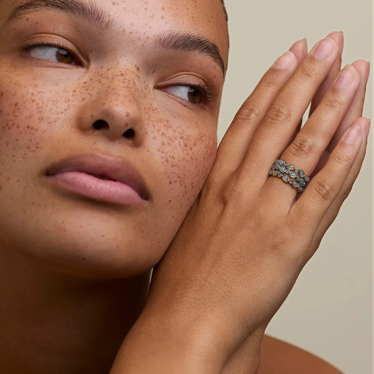 Opal Bezel Band Ring in Gold