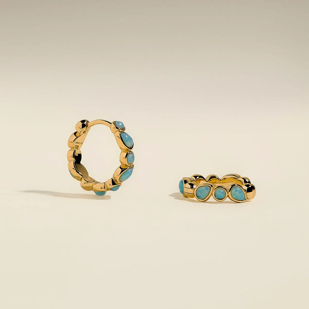 Opal Bezel Hoops in Gold