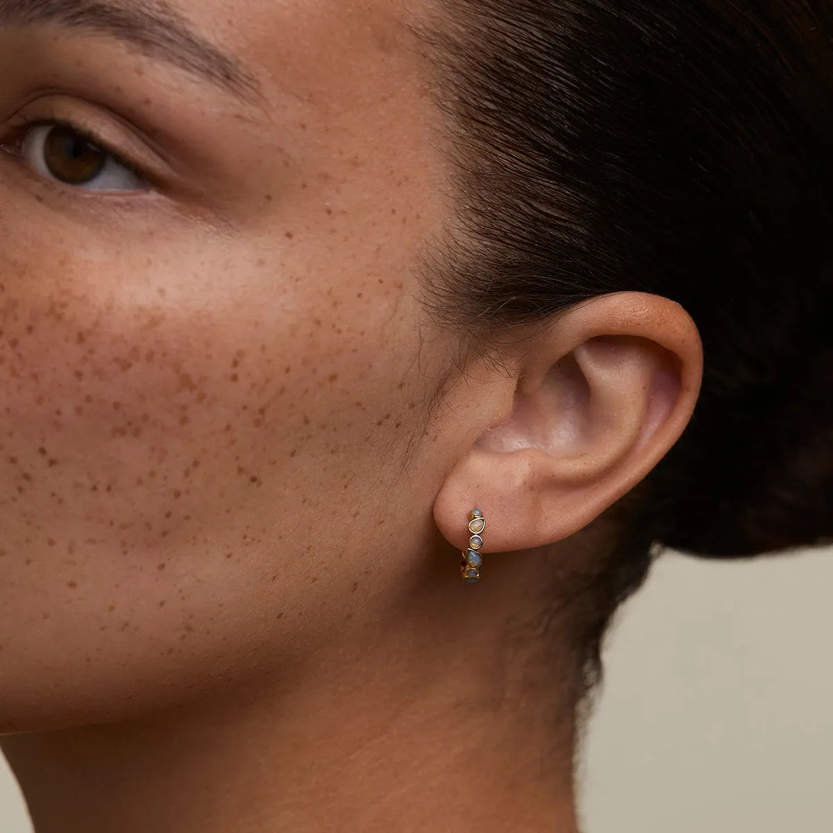 Opal Bezel Hoops in Gold