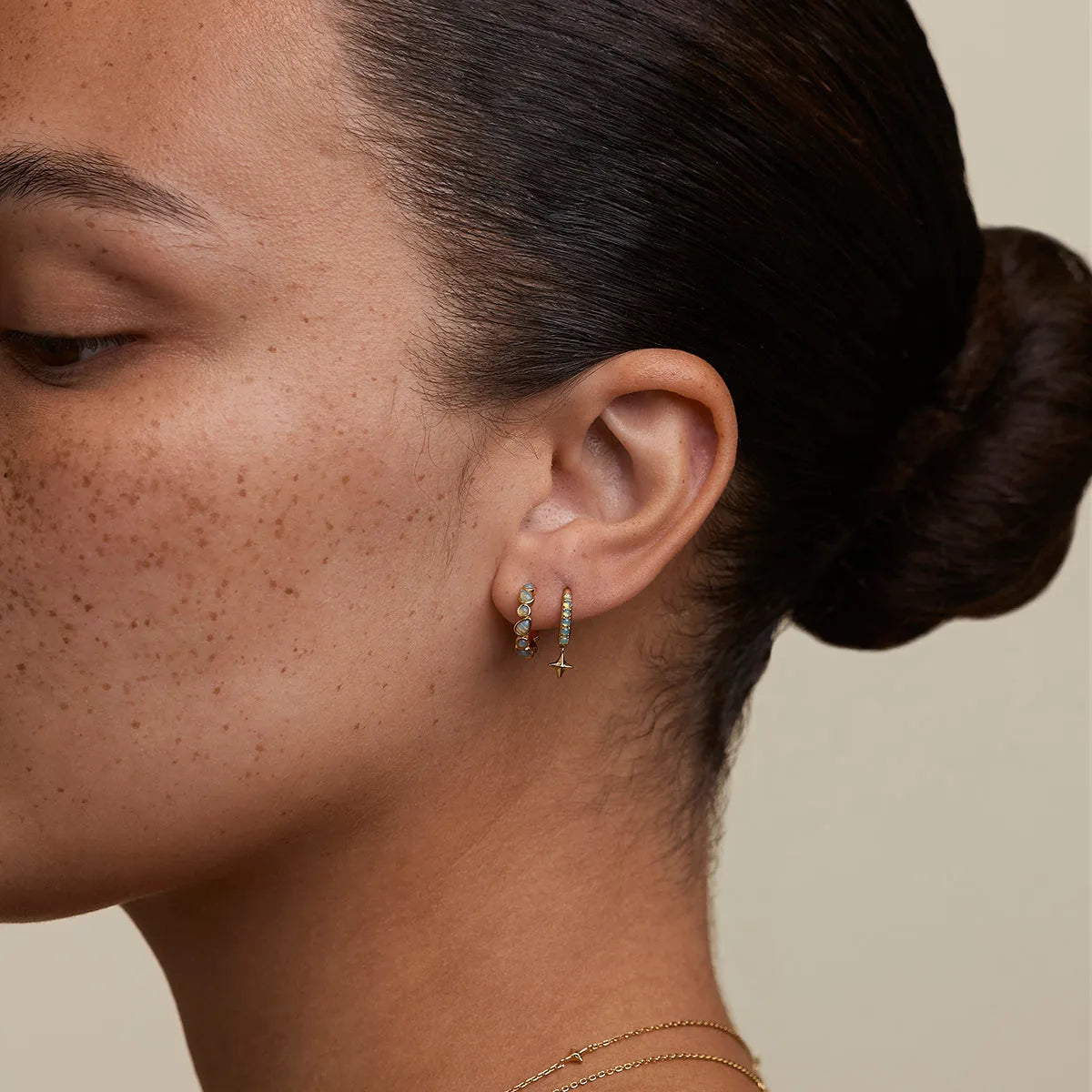 Opal Bezel Hoops in Gold