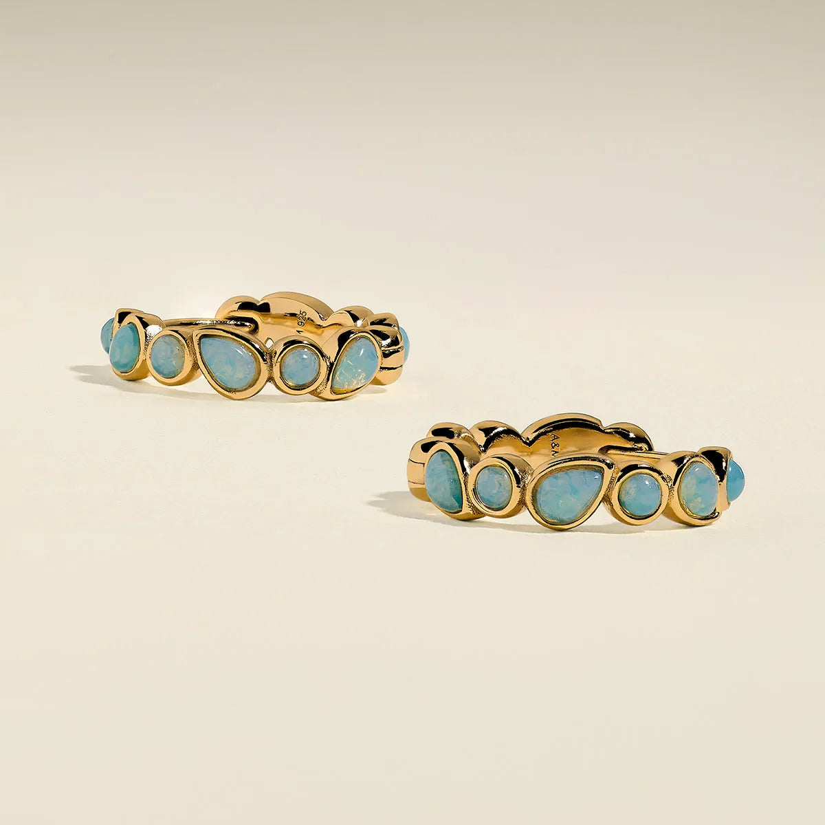 Opal Bezel Hoops in Gold