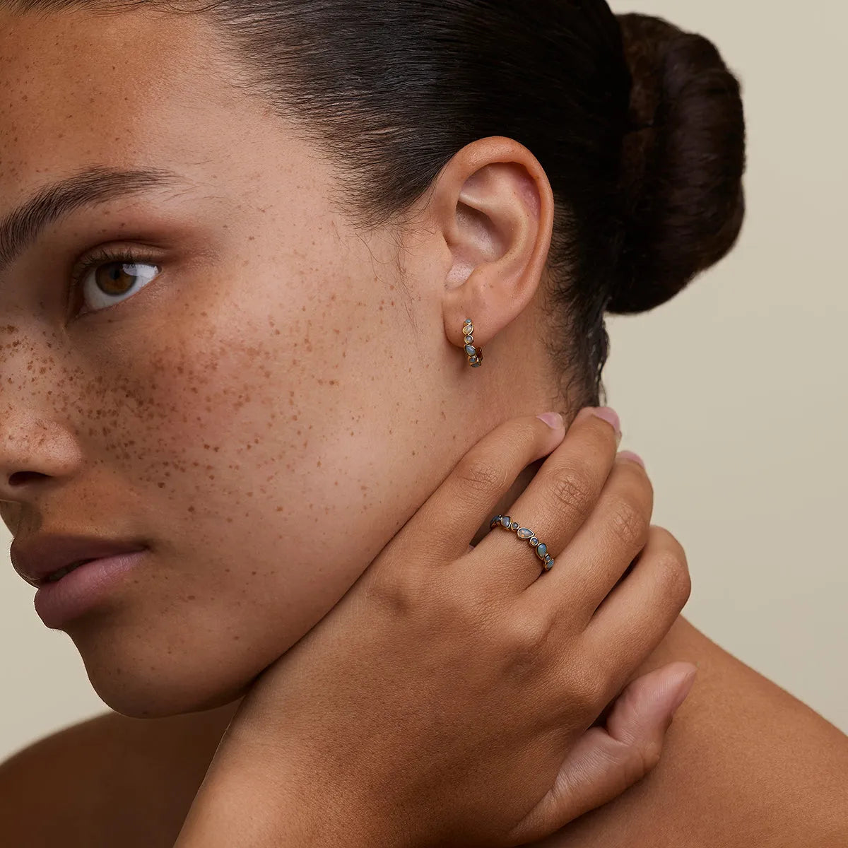 Opal Bezel Hoops in Gold
